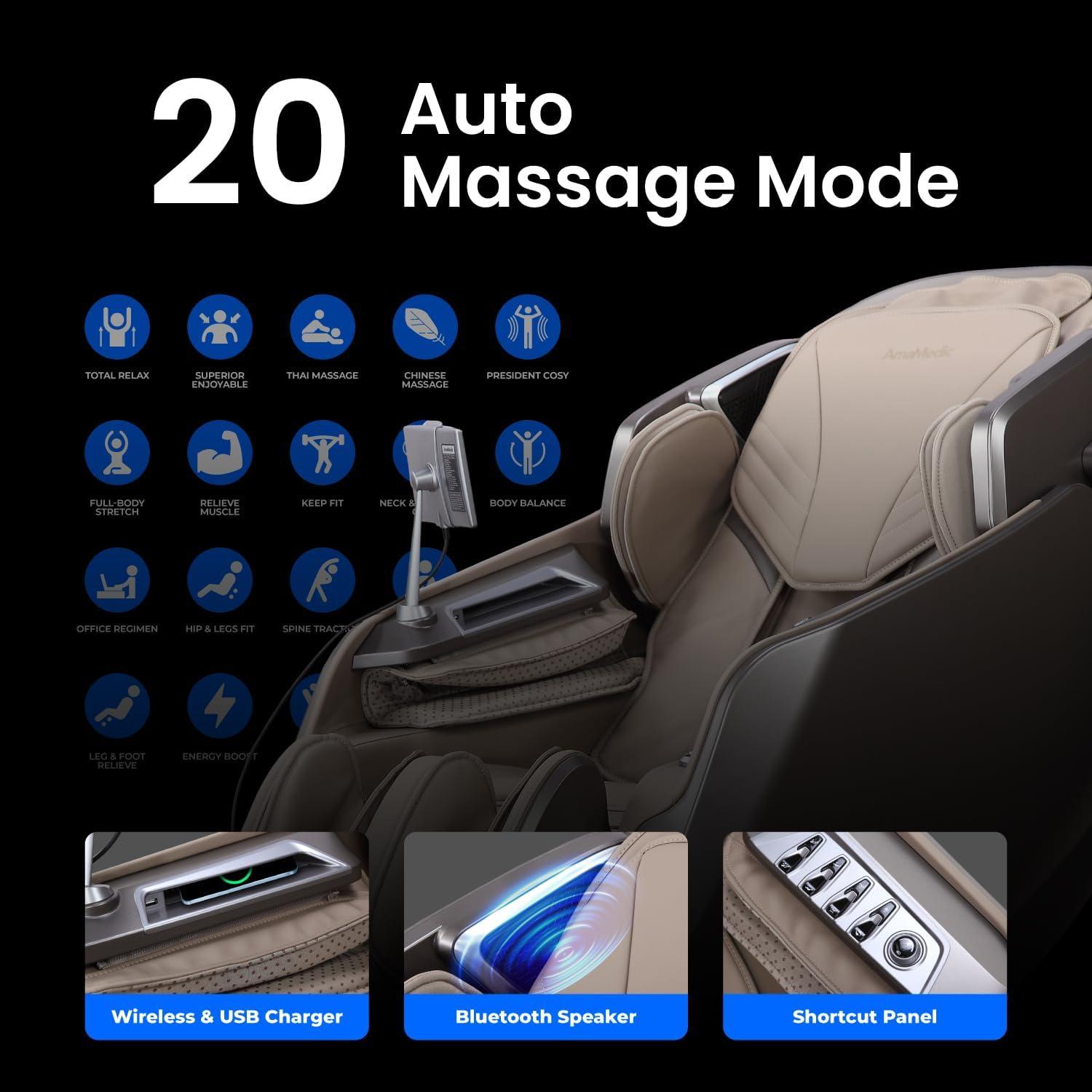 AmaMedic 2025 4D Massage Chair for Full Body, Revive, Health Fingerprint Sensor, AI Health Detection, Extended SL-Track, Professional Massage Chair (Brown)