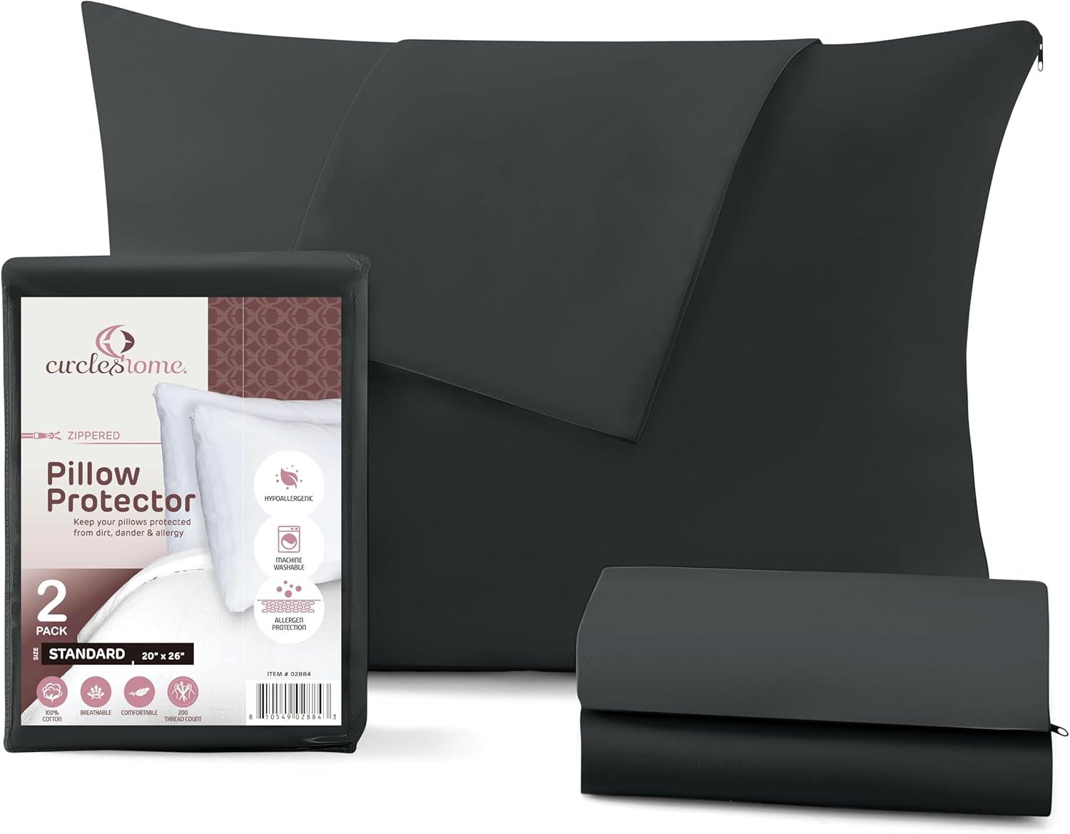100% Cotton Zippered Pillow Protector (2 pck) Standard - Charcoal