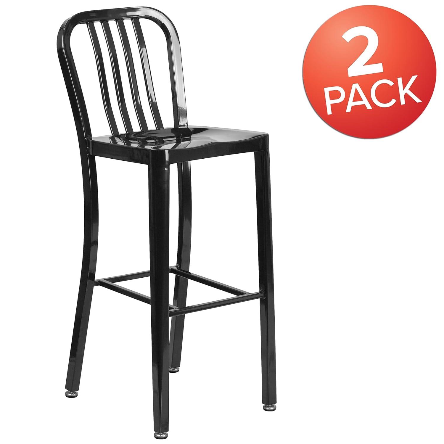 Flash Furniture Commercial Grade 30" High Black Metal Indoor-Outdoor Barstool with Vertical Slat Back