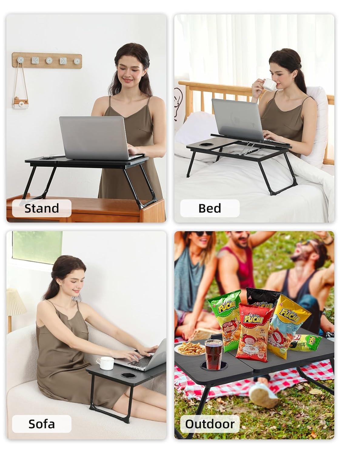 Laptop Desk for Bed, Geyryt Portable Lap Desk Bed Tray Table with Cup Holder Bed Desk for Laptop and Writing Reading Working Eating Gaming in Bed Sofa Floor (Light Weight)