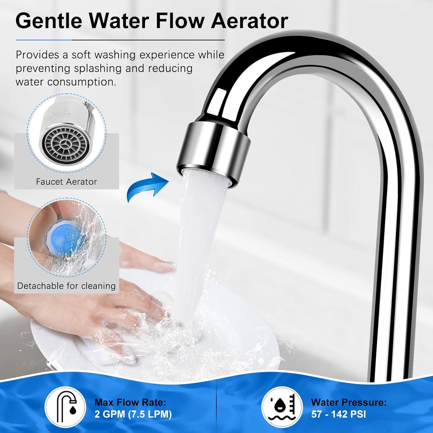 KWODE 4 Inch Center Commercial Hand Sink Faucet with 3-1/2”Gooseneck Spout, Dual Lever Handle Wall Mount Kitchen Sink Faucet, Brass Constructed, Chrome