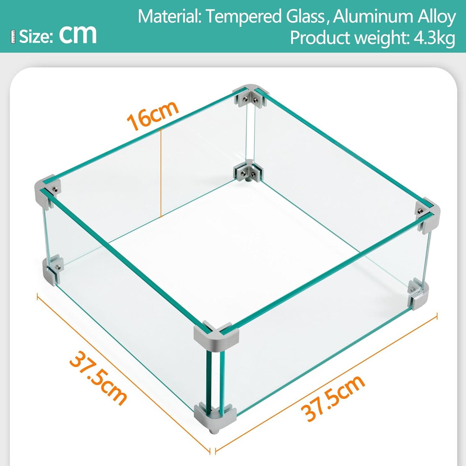 Clear Tempered Glass Fire Pit Wind Guard with Aluminum Brackets