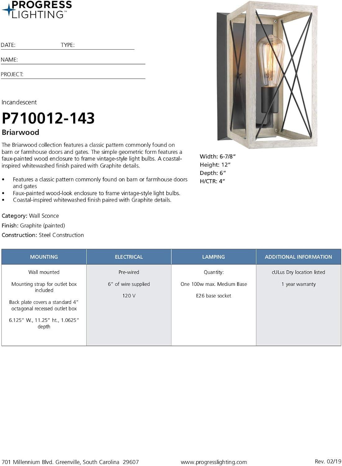 Progress Lighting, Briarwood, 1-Light Wall Sconce, Graphite, Faux Wood, Collection: Briarwood 1-Light Wall Sconce