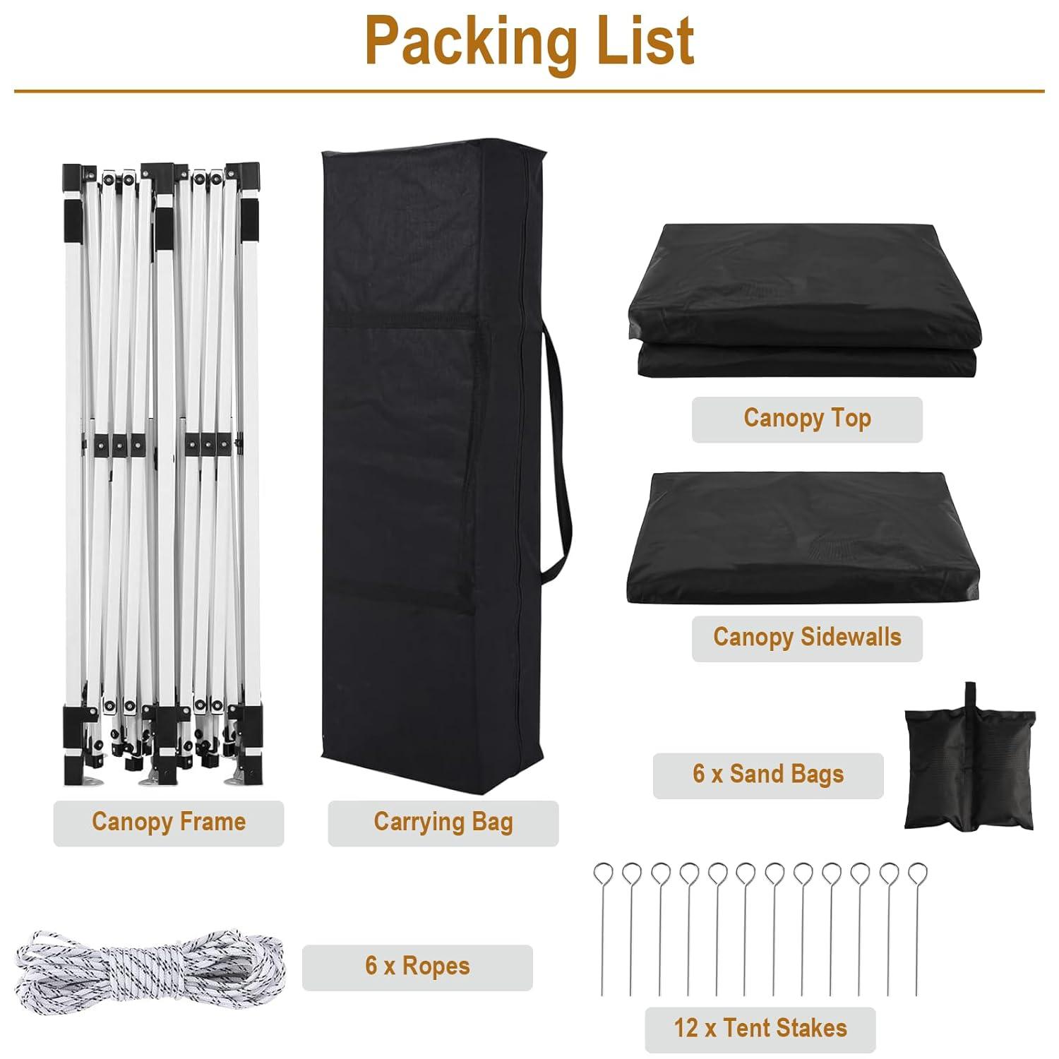 10x20 Black Pop Up Canopy Outdoor Party Tent with 6 Sidewalls, Wedding Party Tent Outdoor Waterproof UV50 Canopy Event Shelter Tents for Parties, 6 pcs Weight Bag,Carry Bag