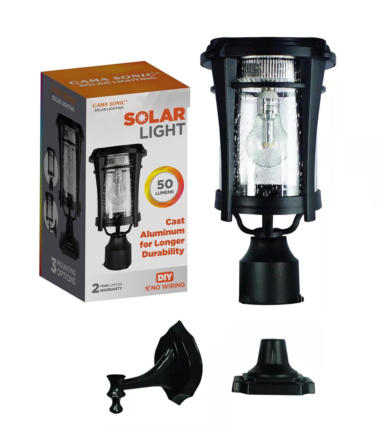 Eligia Black 1-Light 13" H Solar Powered Lantern Warm White Post Light with Pier and Wall