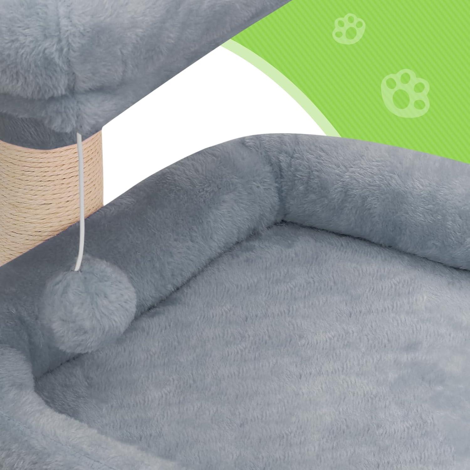 Magshion 34-in Cat Tree & Kittens Play House, Double Level Plush Cat Condo for Indoor Cats, Light Gray