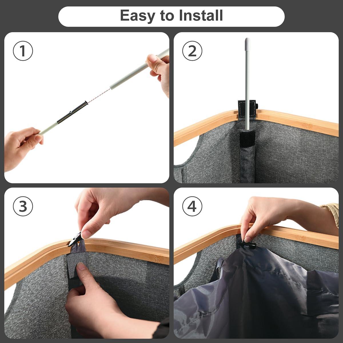 Efluky Laundry Basket with Lid and Removable Bag, 100L Tall Laundry Hamper with Bamboo Handles, Aesthetic Dirty Clothes Bin for Laundry Room, Bathroom, Bedroom and Dorm,Grey