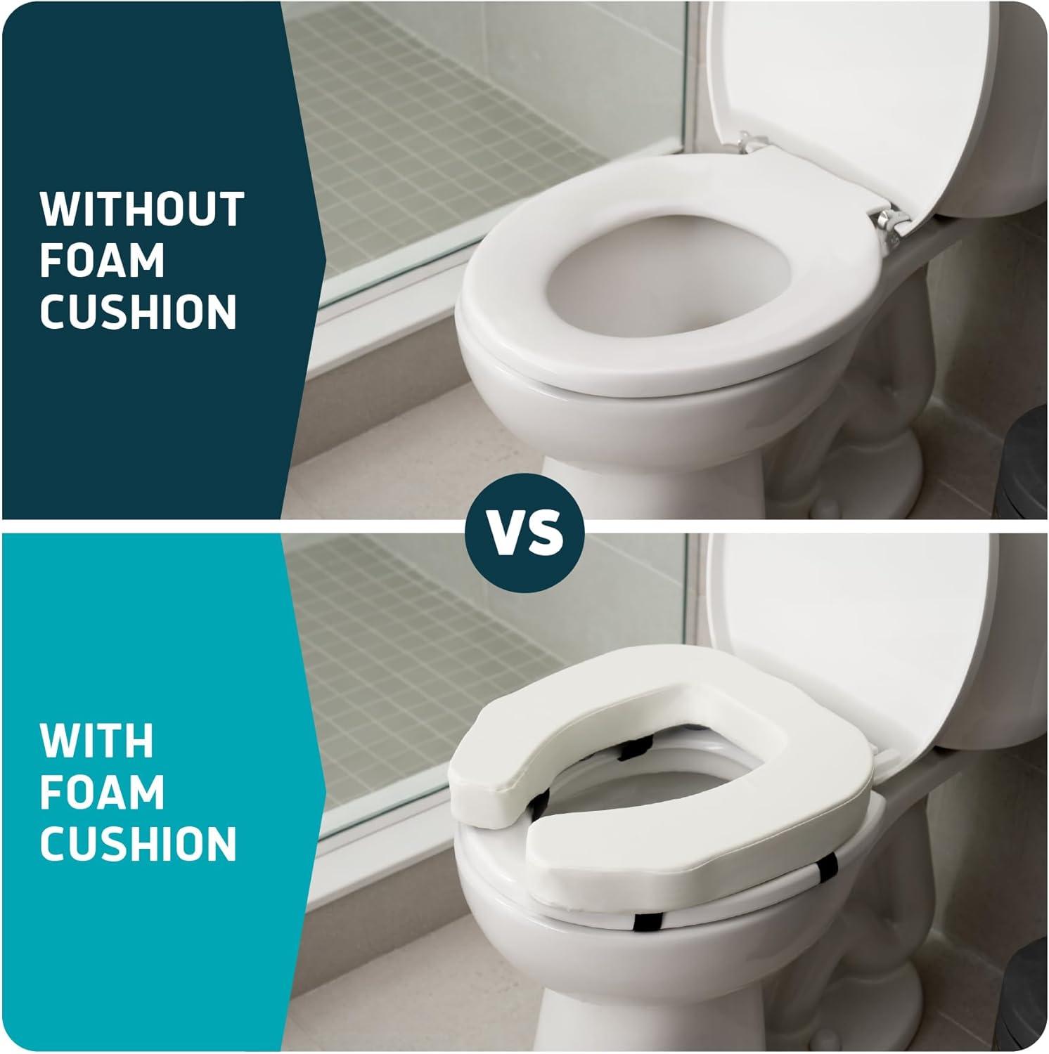 Toilet Seat Riser for Seniors - Adds 2 inches. Universal Fit - Raised Toilet Seat Cushion with Medium-Firm Foam for Enhanced Comfort & Elevation. Easy to Clean. Post-Surgery Must Have (White)