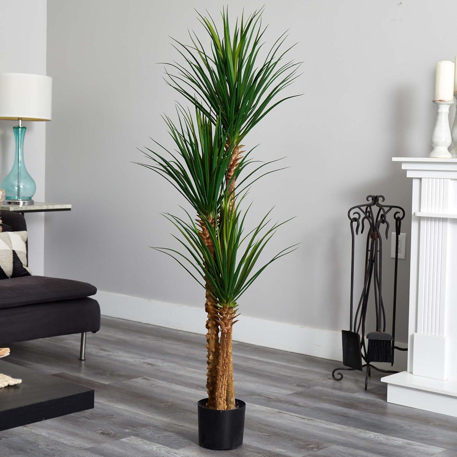 Slim Green Yucca Artificial Tree in Black Pot