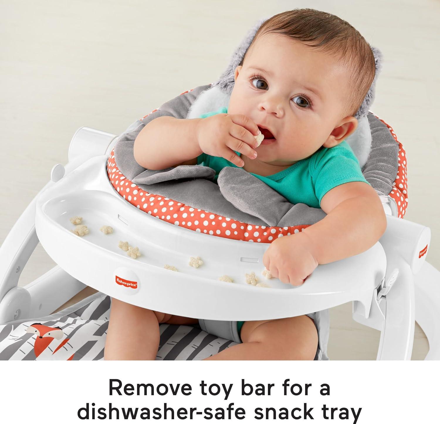 Fisher-Price Deluxe Sit-Me-up Floor Seat Infant Chair with Feeding Tray and Toys, Happy Hills