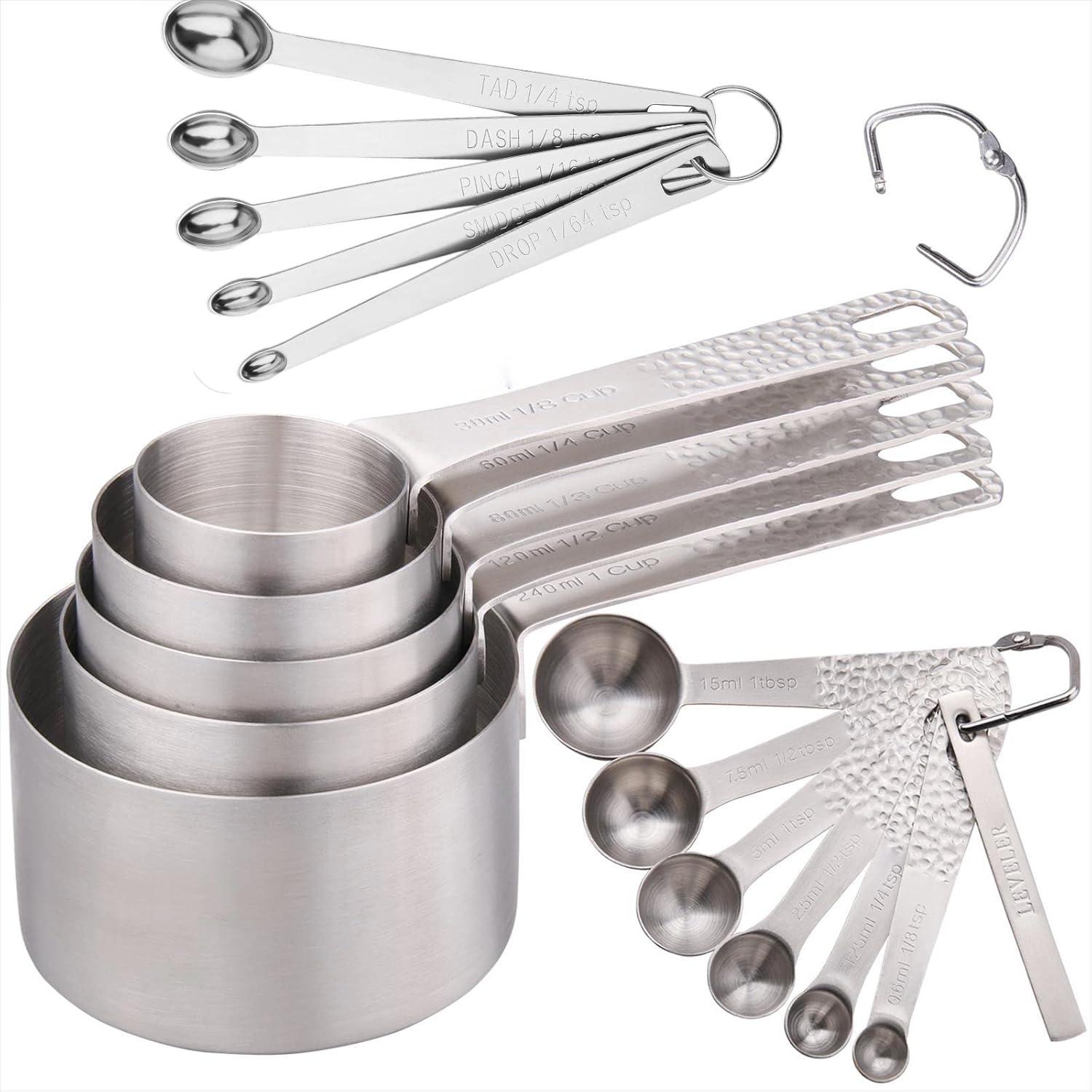 Stainless Steel Metric and US Measuring Cups and Spoons Set