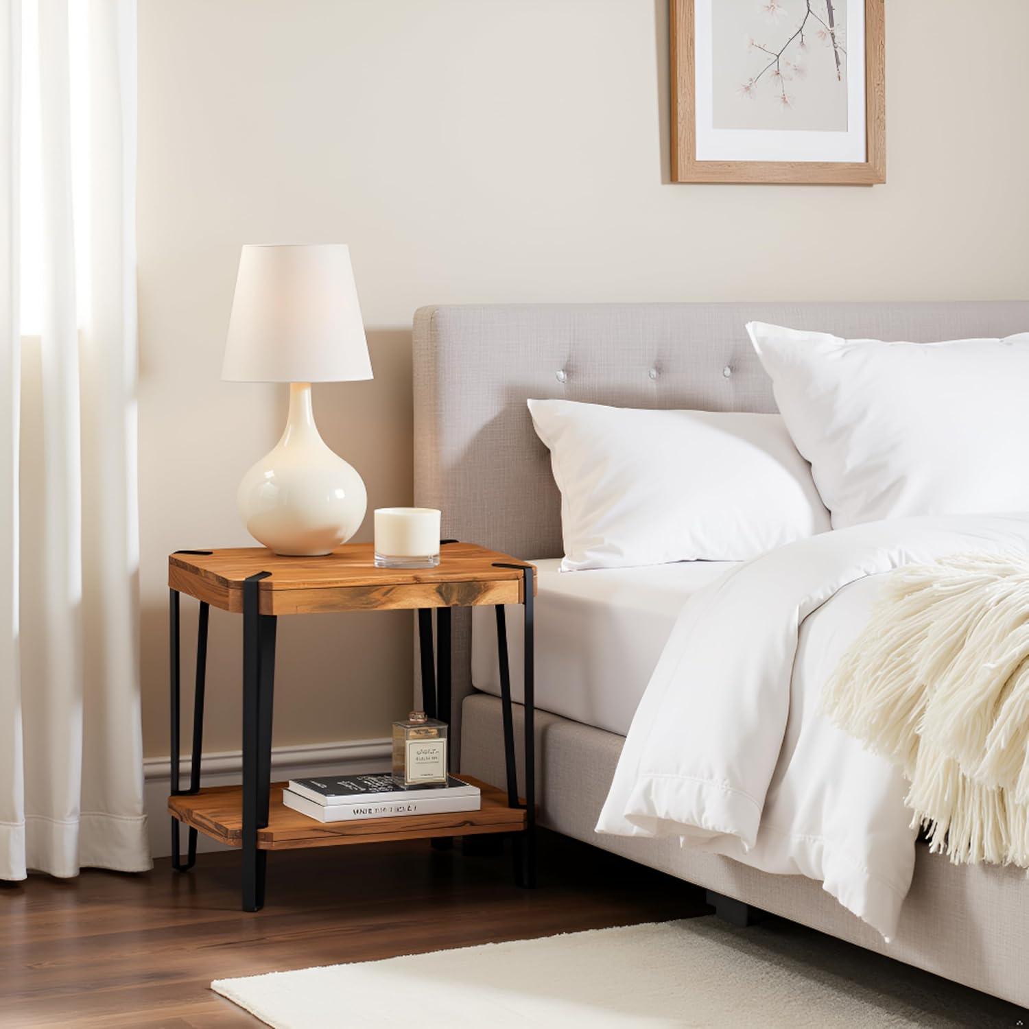 Alaterre Furniture 28" Ryegate Natural Brown Live Edge Solid Wood End Table Metal And Wood