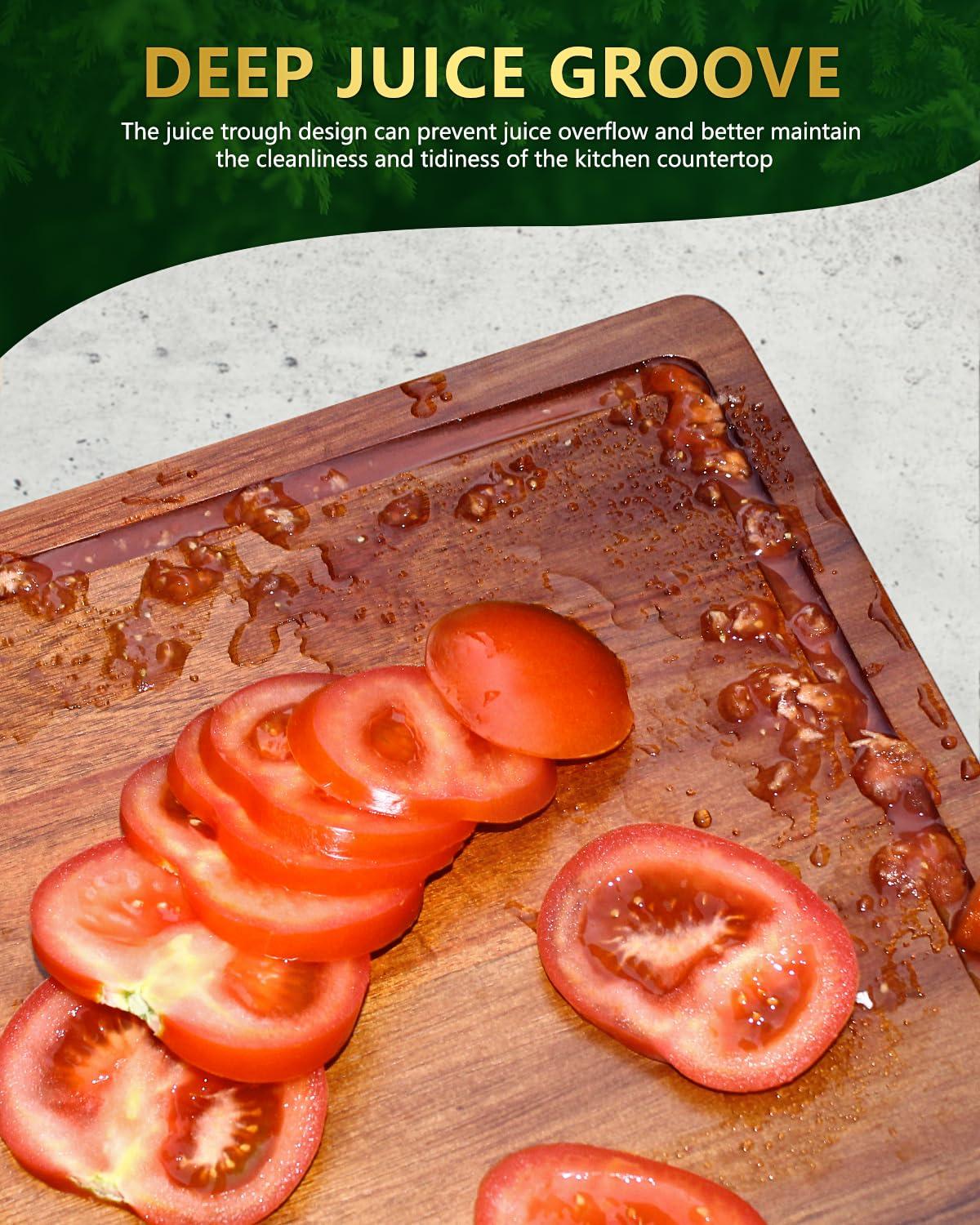 Extra Large Wood Cutting Board 24 x 18 inch, Thick Butcher Block, Reversible Wooden Kitchen Block with Side Handles and Juice Grooves