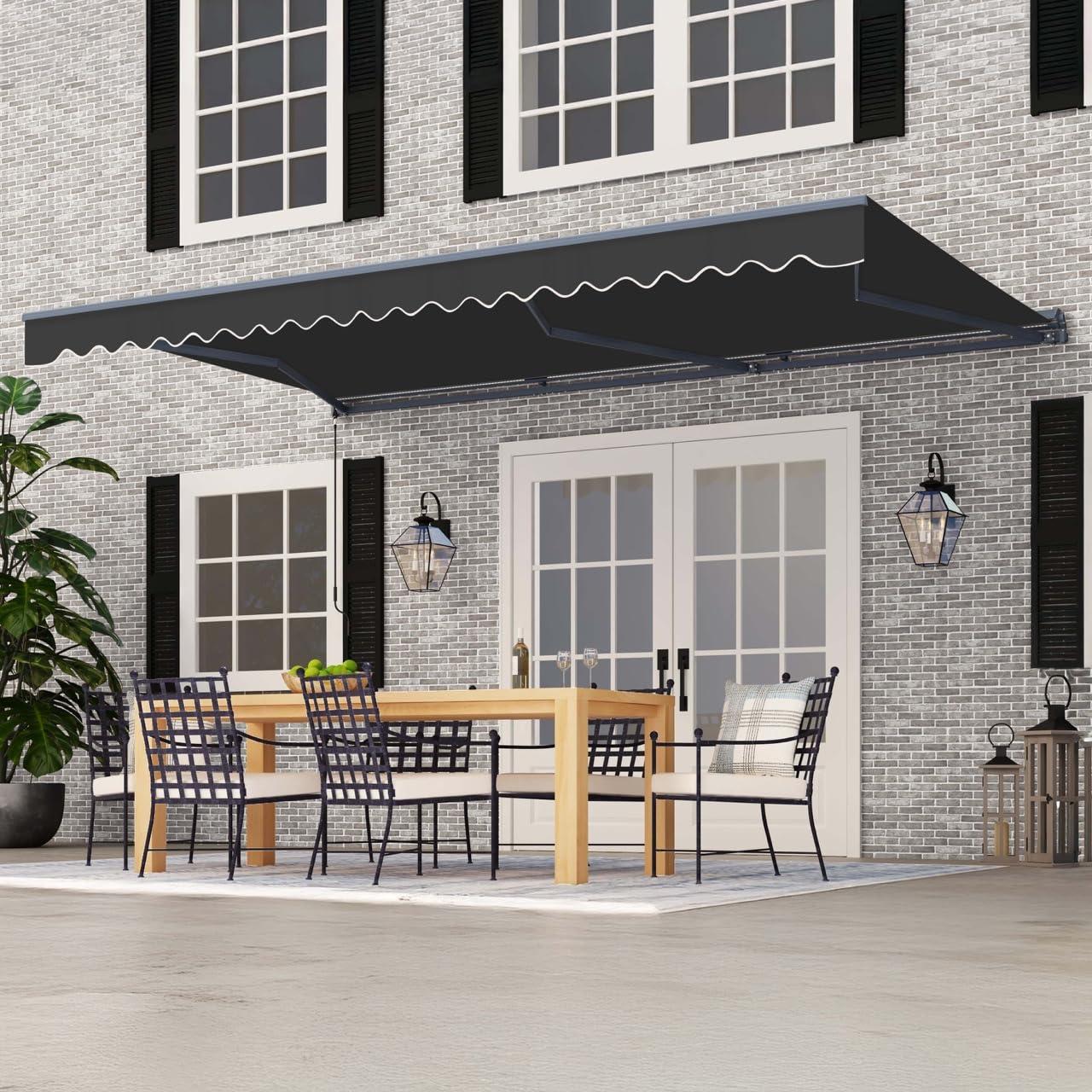 Semi-Cassette Patio Awning with LED Lights - Moroccan Collection