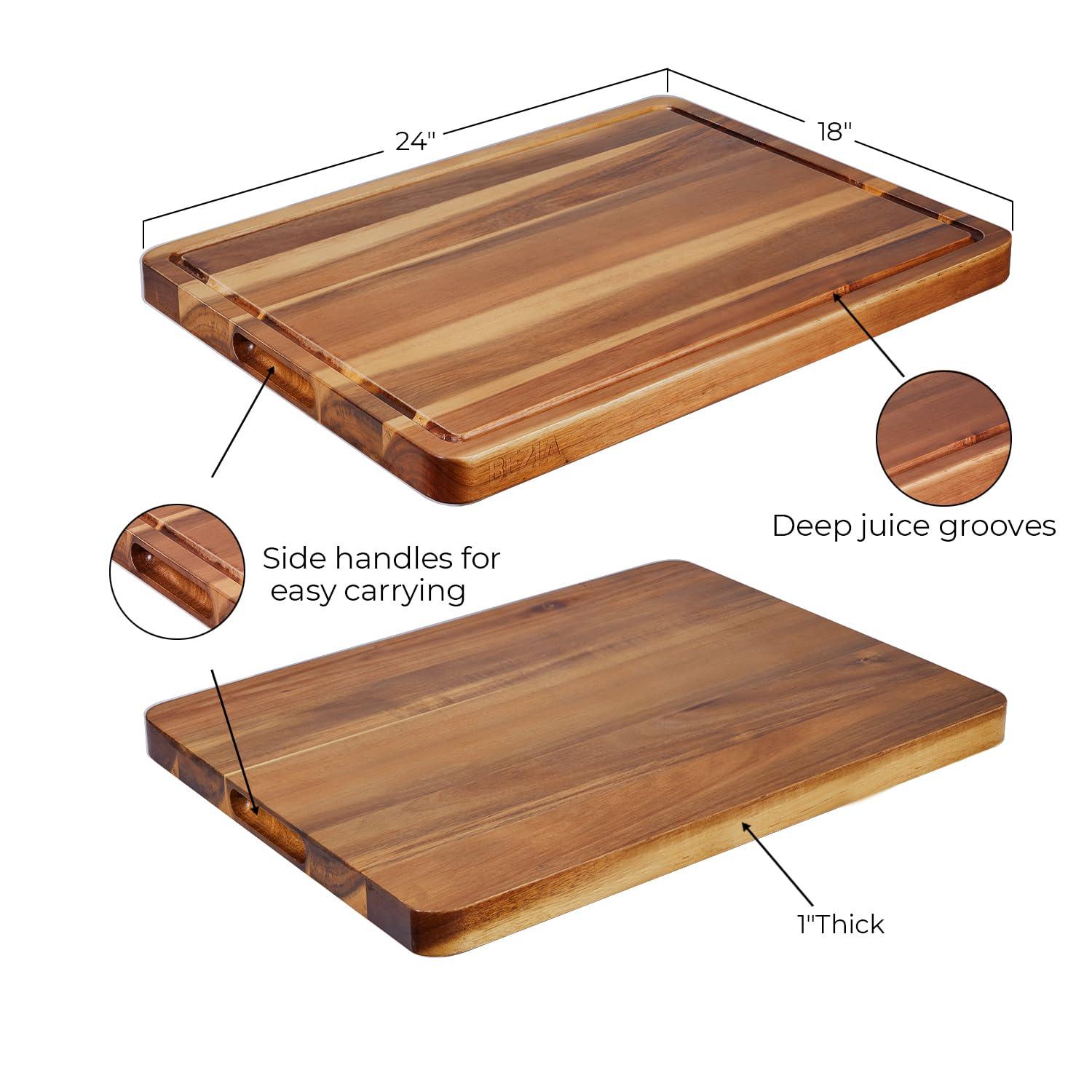 Extra Large Wood Cutting Board 24 x 18 inch, Thick Butcher Block, Reversible Wooden Kitchen Block with Side Handles and Juice Grooves