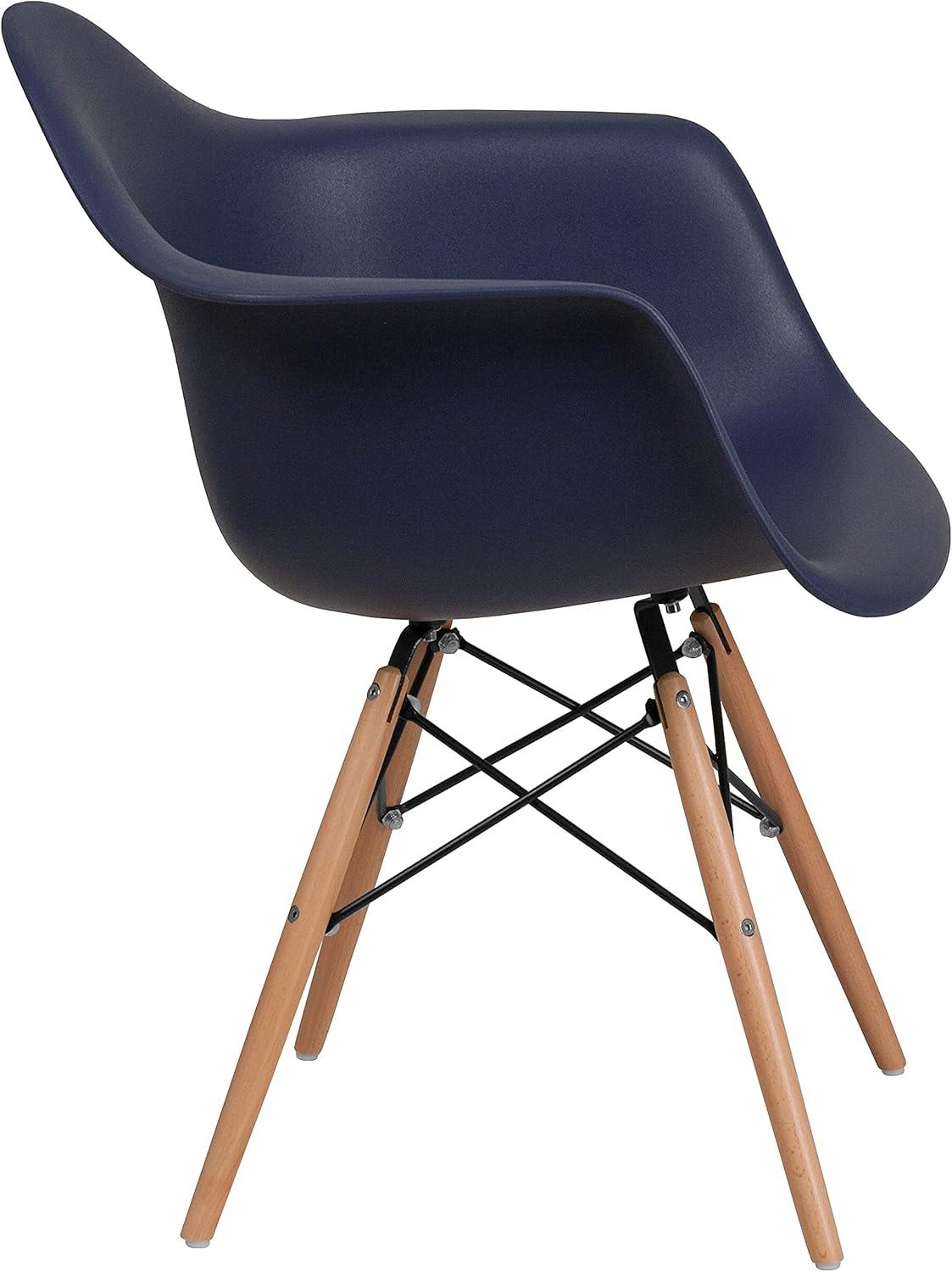 2 Pack Alonza Series Navy Plastic Chair with Wooden Legs