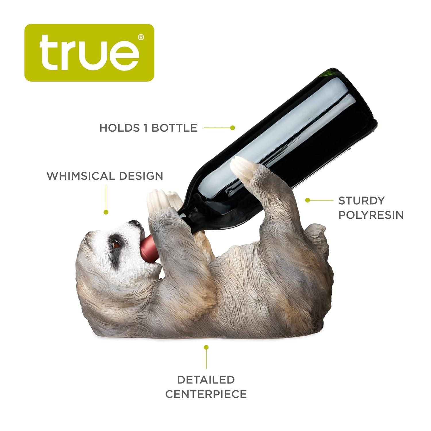 True Sloth Polyresin Wine Bottle Holder Holds 1 Standard Wine Bottle, Grey