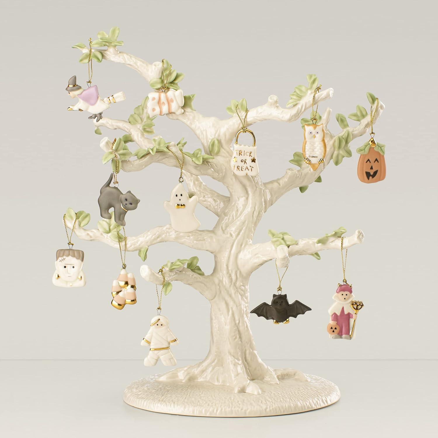 Porcelain Halloween Ornament Set with Tree, 13 Pieces