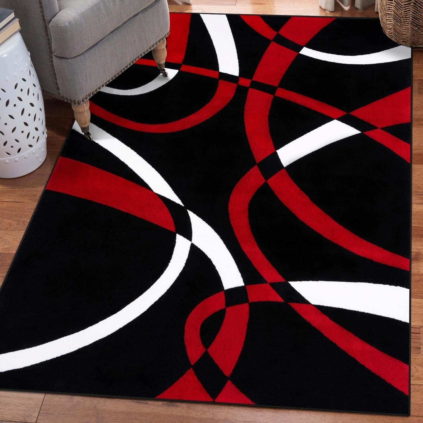 Luxe Weavers Red and Black Modern Abstract Area Rug 8x10 Geometric Living Room Carpet