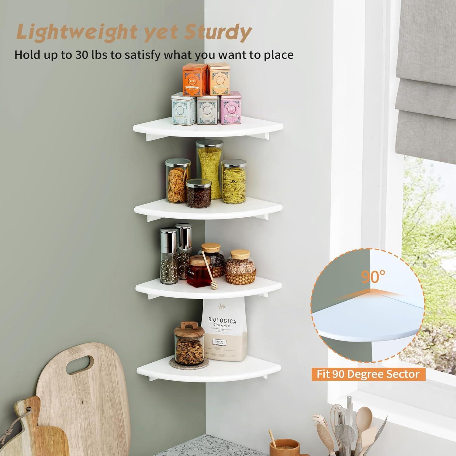 Latitude Run® White Corner Floating Shelves For Wall Set Of 4, Rounded Corner Shelves Wall Mounted,Small Spaces