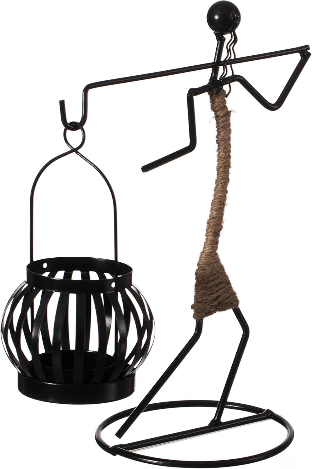 Fabulaxe Wire Figure Candle Holder Decorative Modern Tea Light Lantern Tabletop Centerpiece Candle Stand, Back Carry