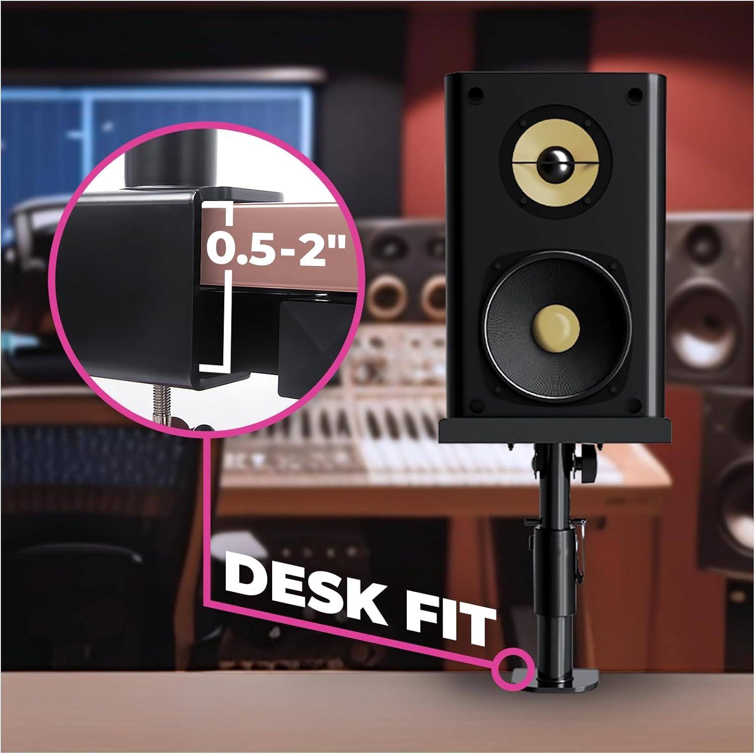 Music Studio Monitor Stands Clamp-on Desk Speaker Mount - 2 Pack