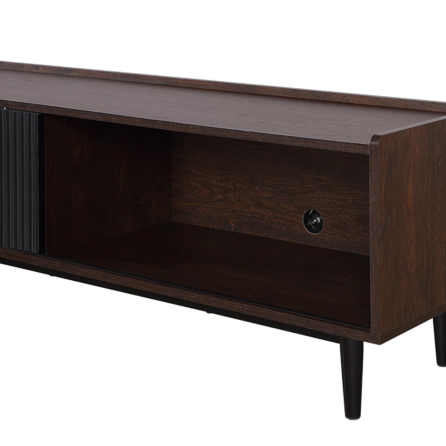 Duane Modern Ribbed TV Stand for TVs up to 55" Dark Brown/Black - Manhattan Comfort