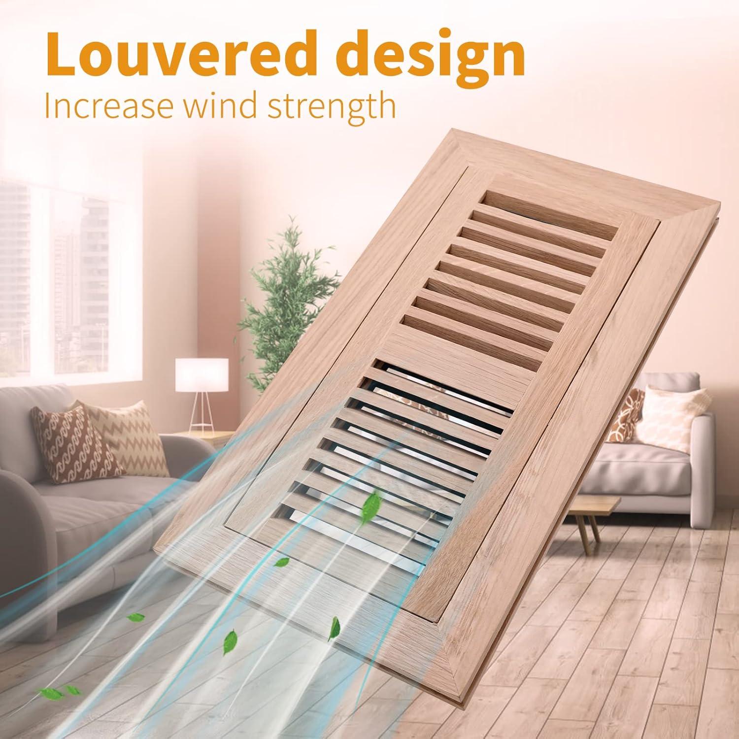 Hardwood White Oak Floor Register, Flush Mount with Frame, 4x10 Inch, Unfinished