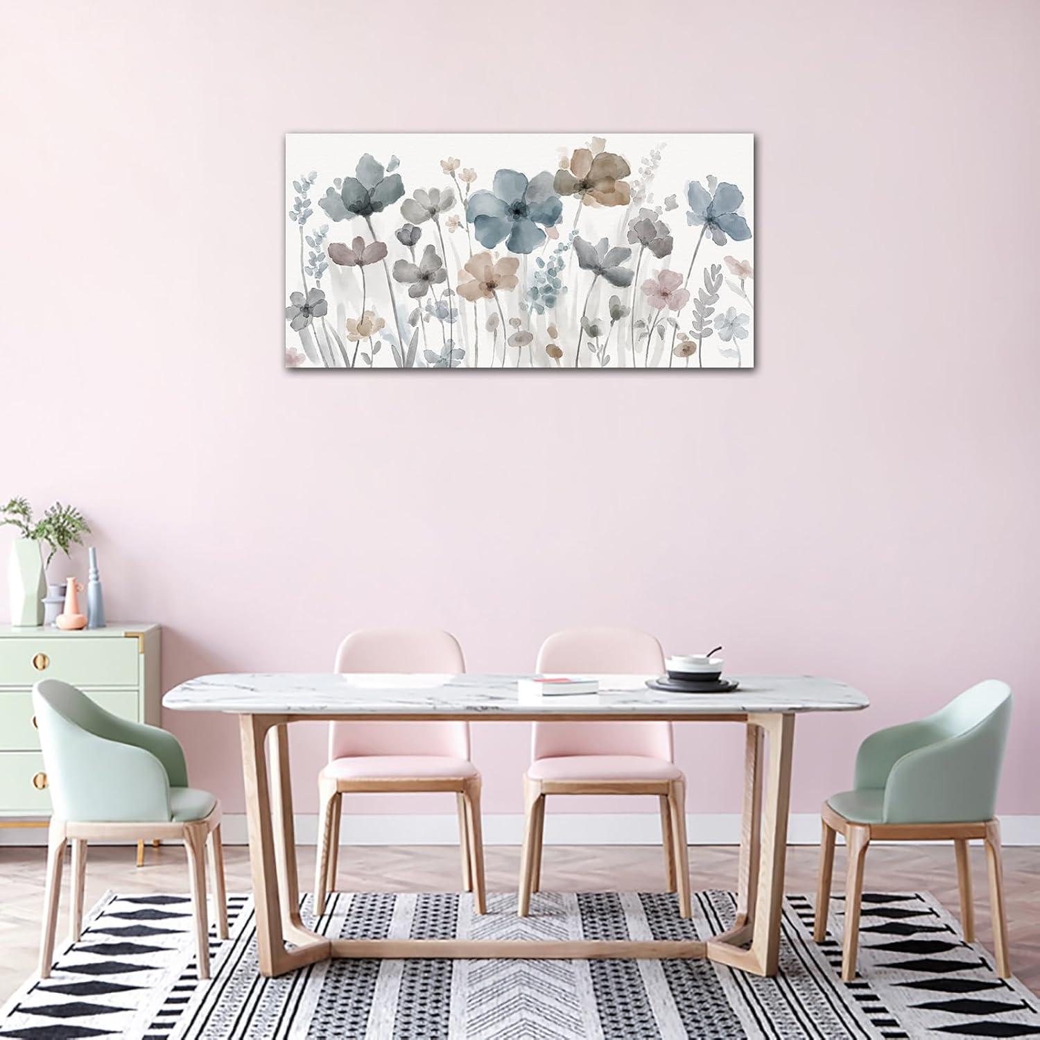 Floral Pictures For Wall Decor ,Indigo Brown Grey Canvas Painting Nature Printing Artwork