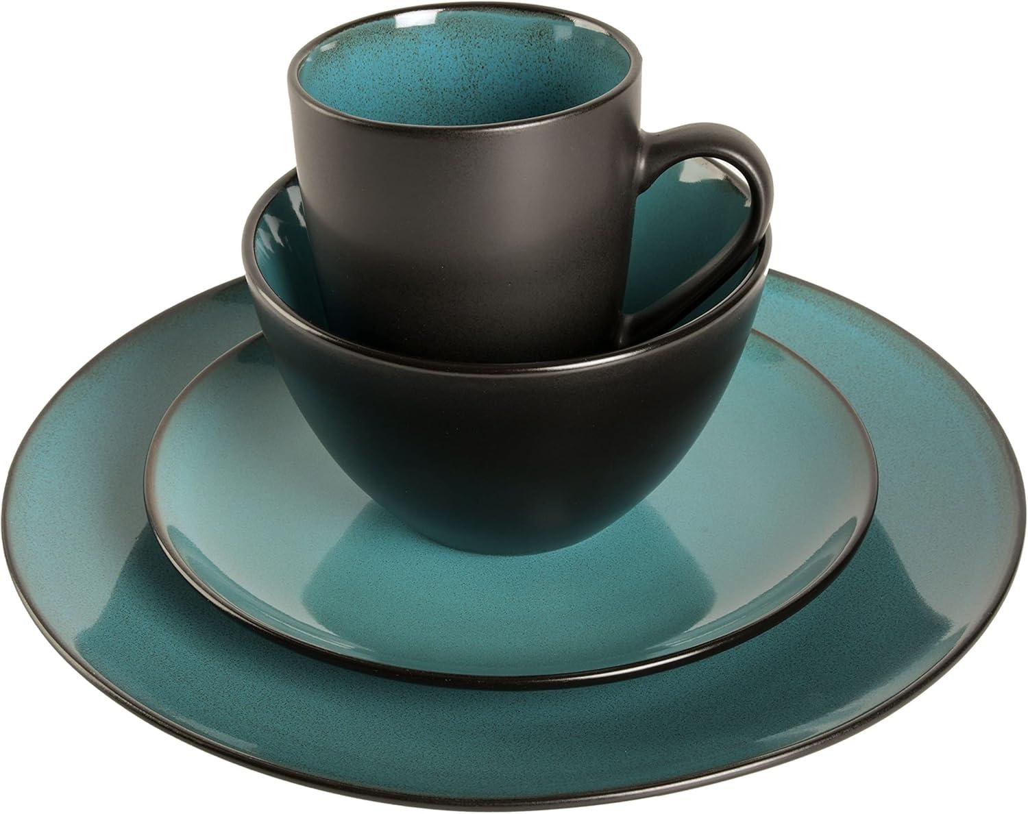 Teal Porcelain Square Dinnerware Set, Service for 4