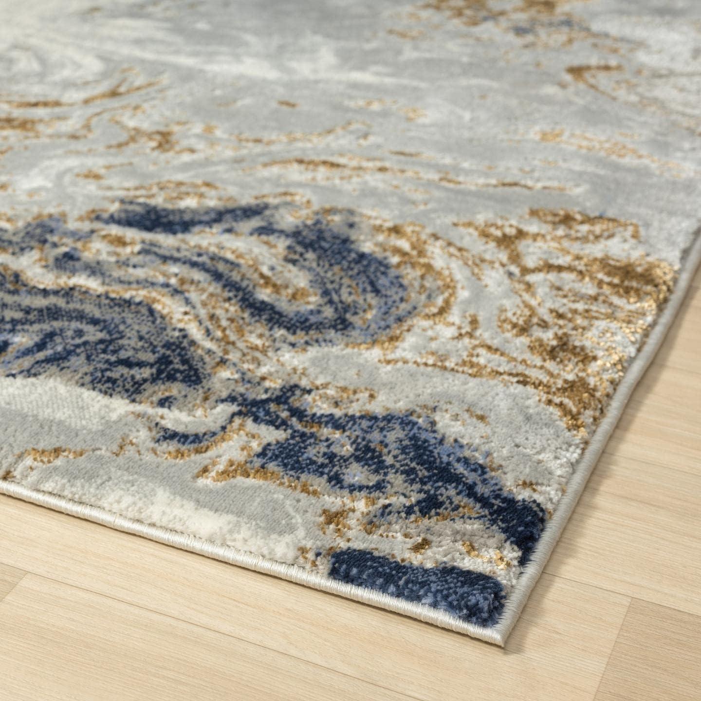 Modern Abstract Blue Gray Gold Area Rug