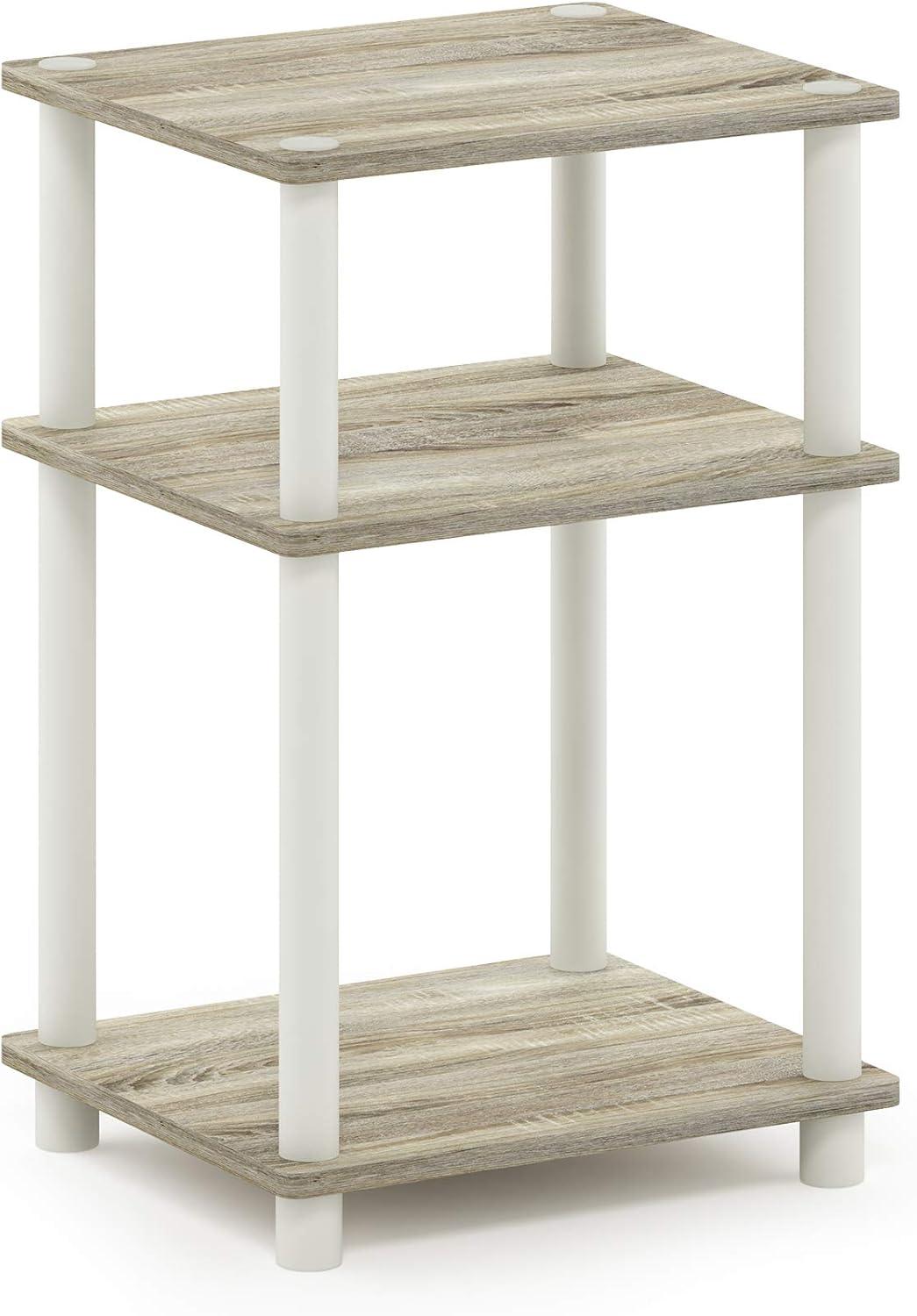 Furinno Just 3-Tier Turn-N-Tube End Table, 1-Pack, Sonoma Oak/White