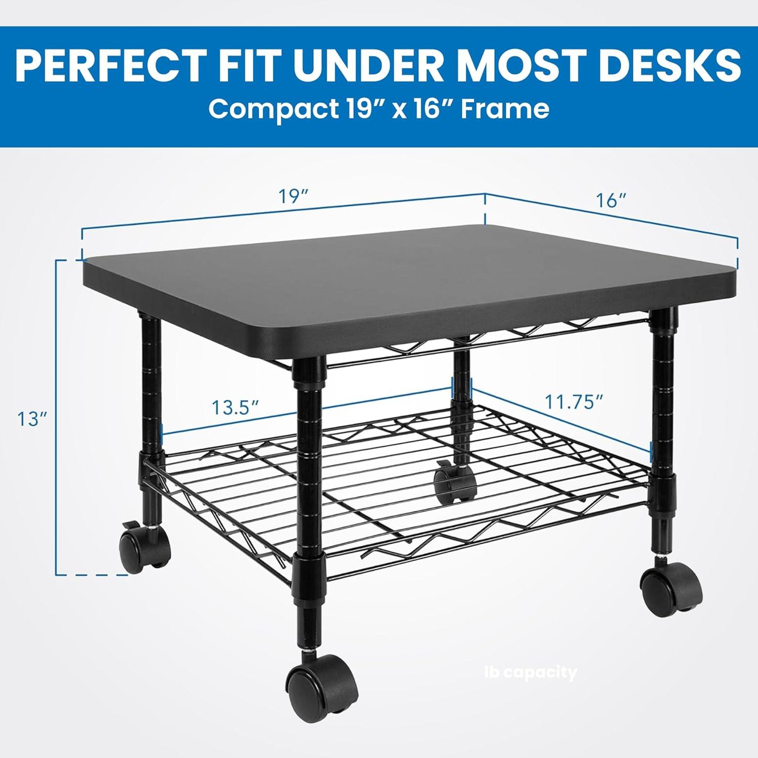 Mount-It! Under Desk Printer Stand with Wheels & Storage Shelf for Office and Home Use, 2 Tiers