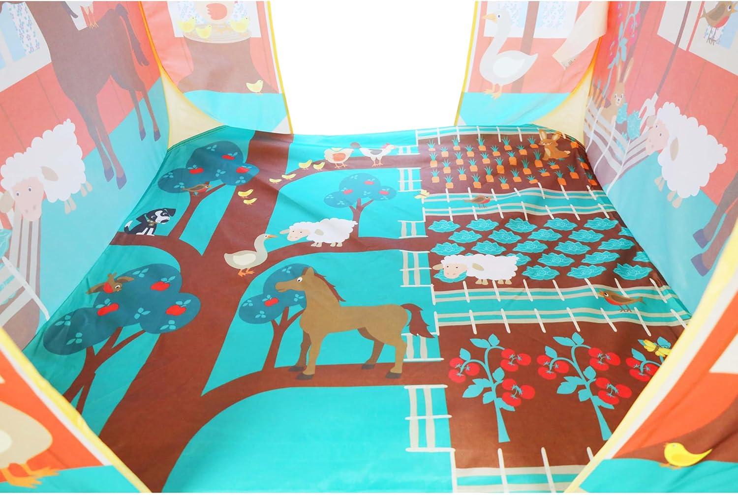 Bright Farm-Themed Pop-Up Play Tent with Mat