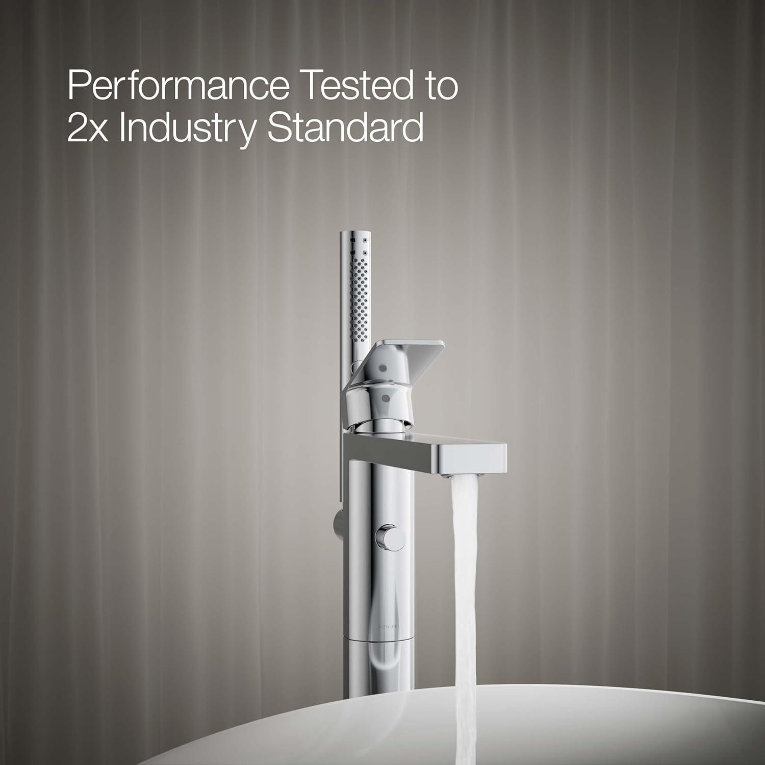 Parallel Floor-Mount Bath Filler Trim With Handshower