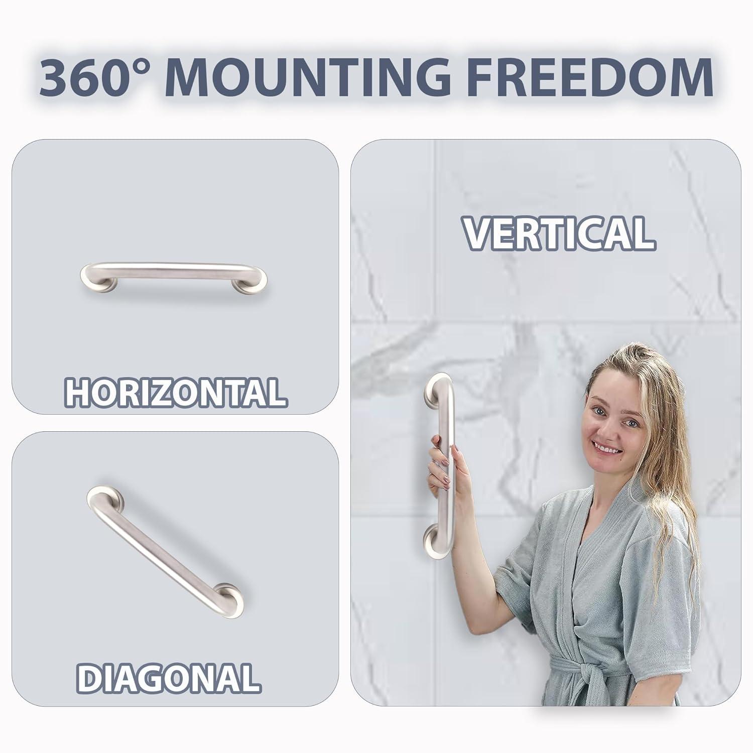 Grab Bar for Bathtub Shower - 1.5" Dia. / Stairs Bed Toilet Bathroom / Stand Assist & Safety Handrail / 304 Stainless Steel / Smooth Grip / 12"