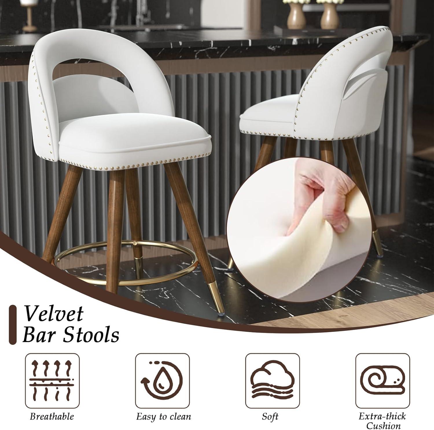 Kokitus Counter Height Bar Stools, 24 Inch Swivel Bar Stools with Backs&Solid Wood Legs