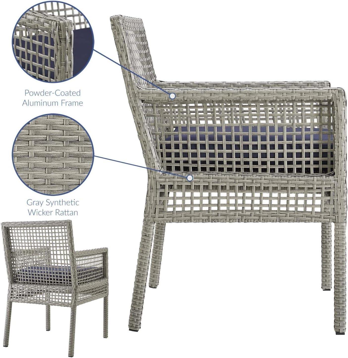 Aura Outdoor Patio Wicker Rattan Dining ArmchairGray Navy