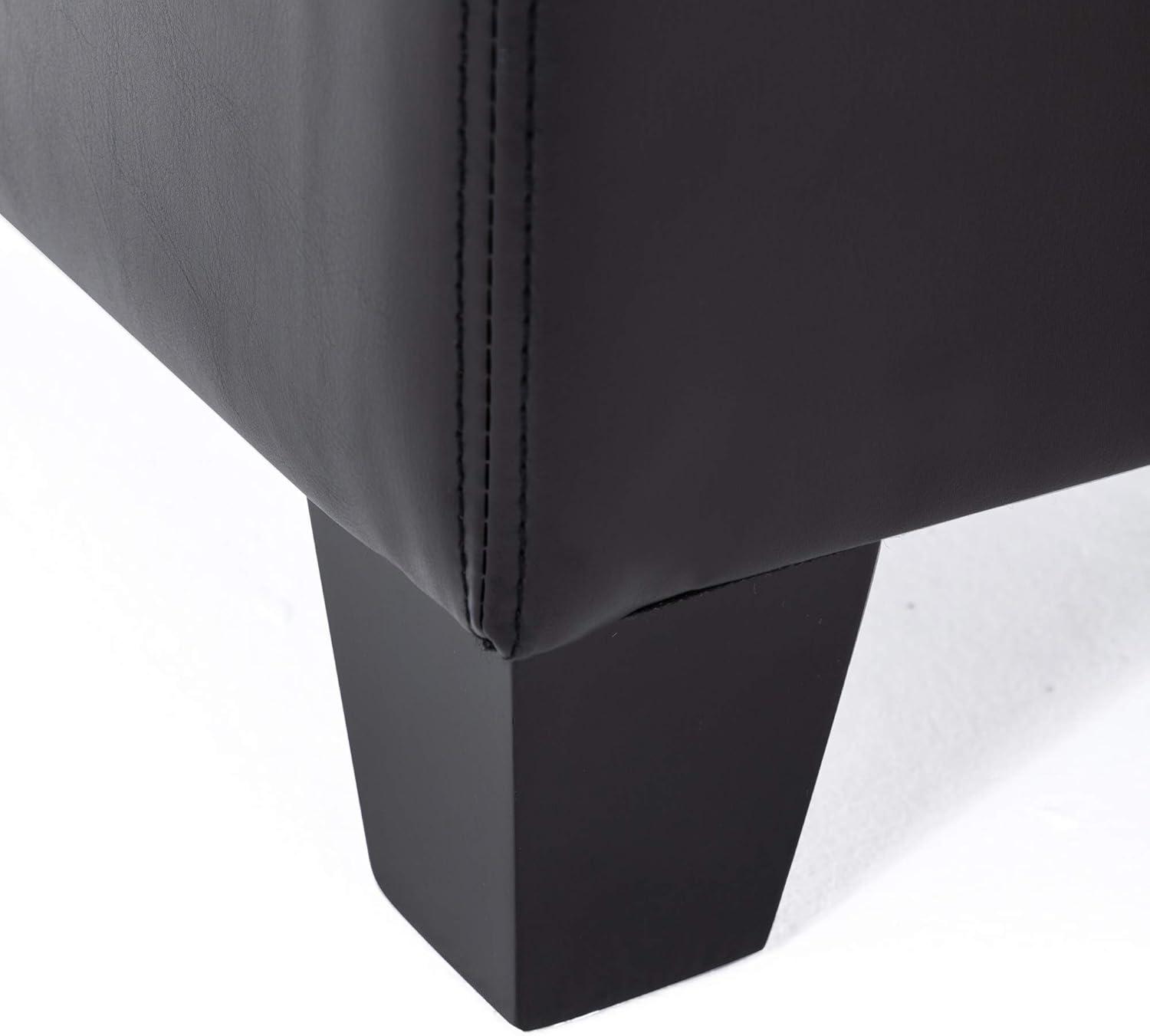 Black Faux Leather Tufted Storage Footstool