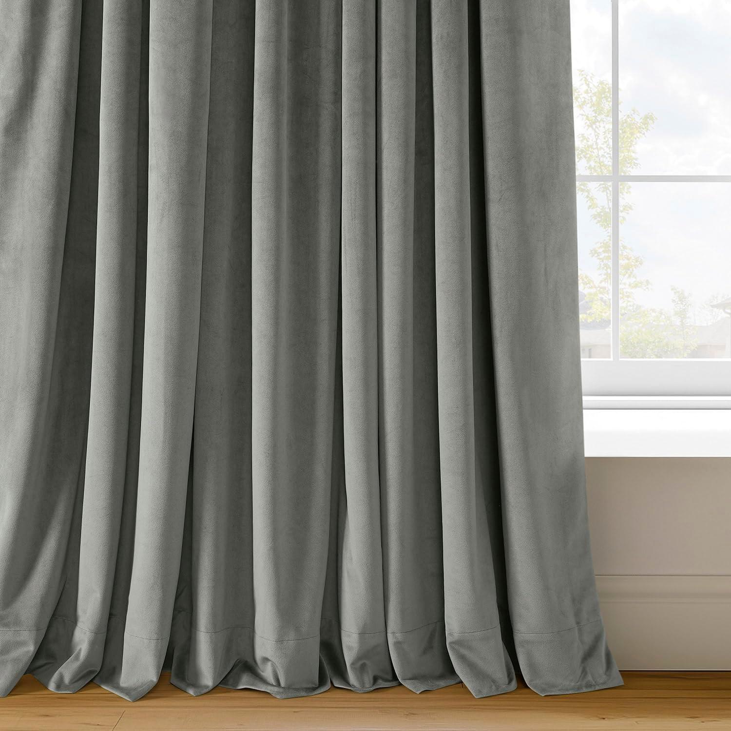 Silver Grey Velvet Pinch Pleat Blackout Curtain - 25 in. W x 96 in. L (1 Panel)