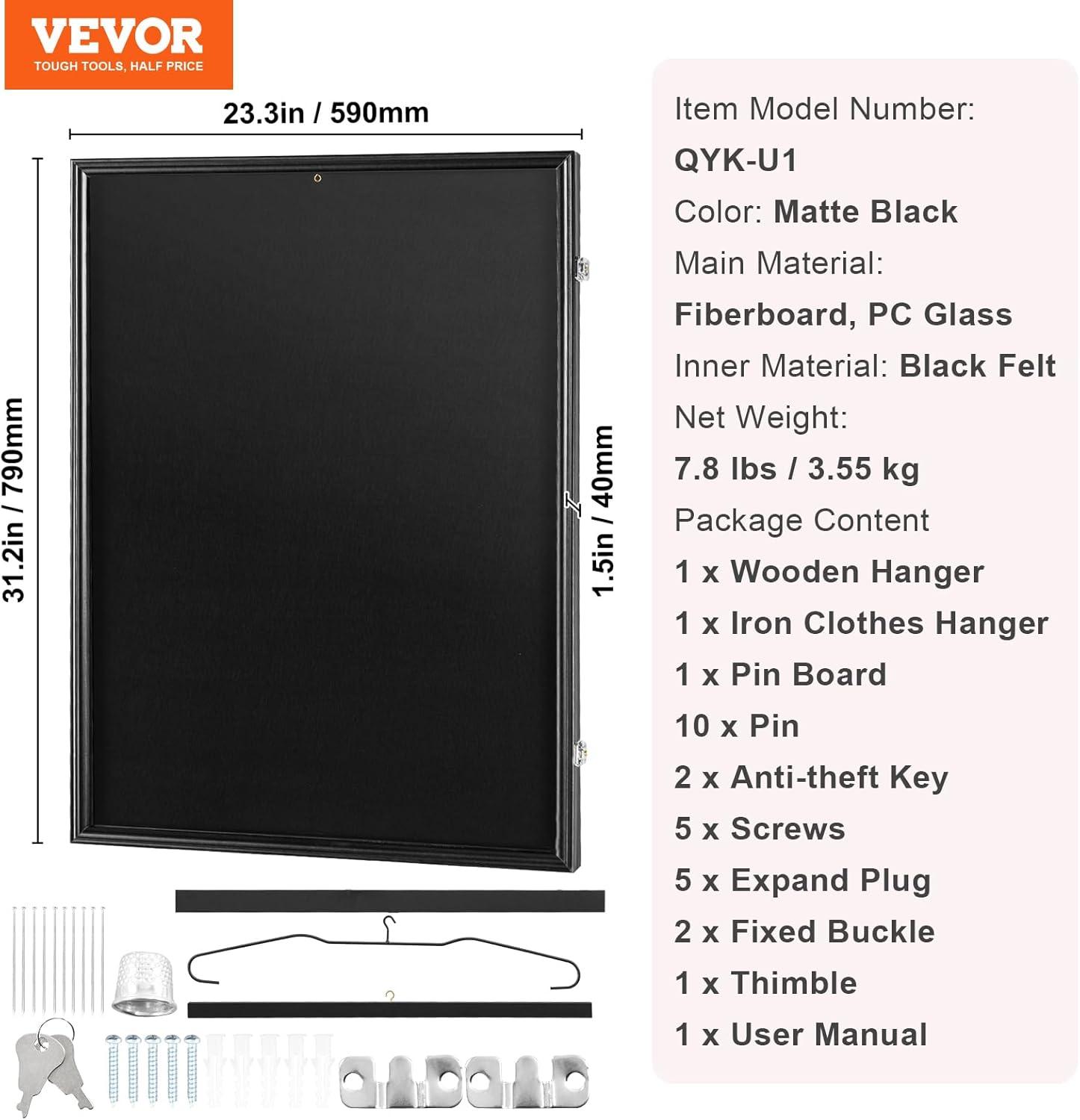 Large Matte Black Lockable Jersey Display Frame with UV Protection