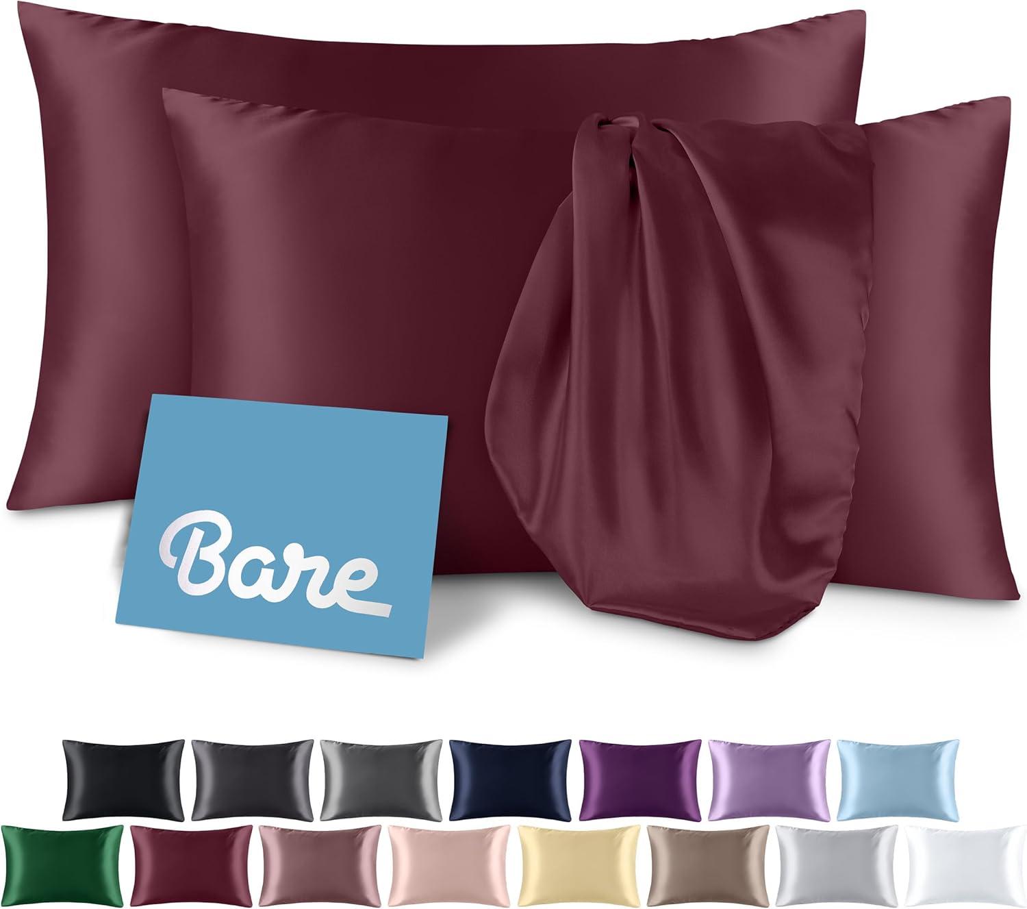 2 Pcs Standard - Envelope Burgundy Satin Pillowcase Set by Bare Home