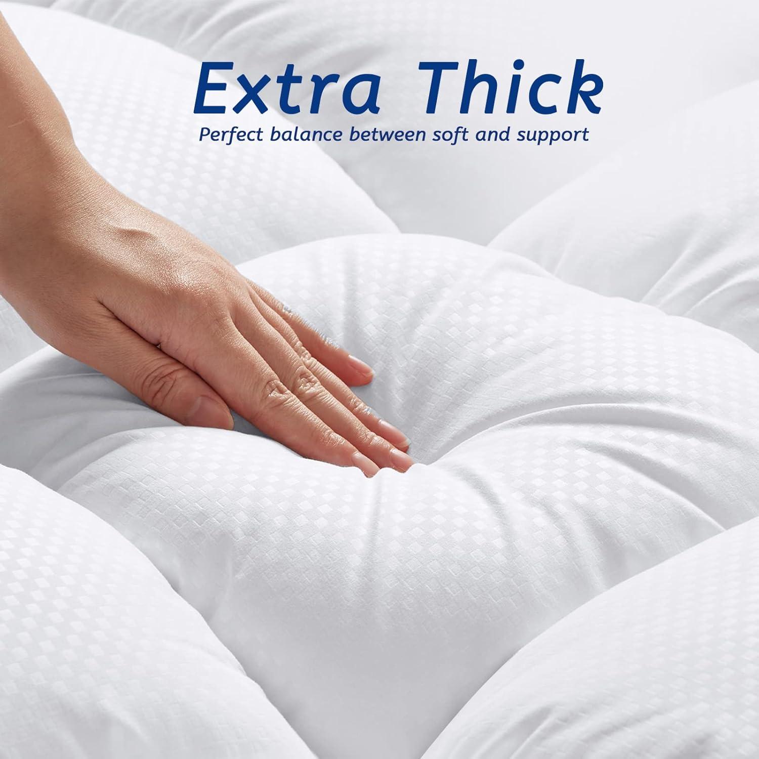 Twin XL Mattress Topper for Back Pain, Cooling Extra Thick Mattress Pad Cover with 8-21 Inch Deep Pocket, Plush Pillow Top Mattress Topper Overfilled with Down Alternative, Twin Extra Long, White