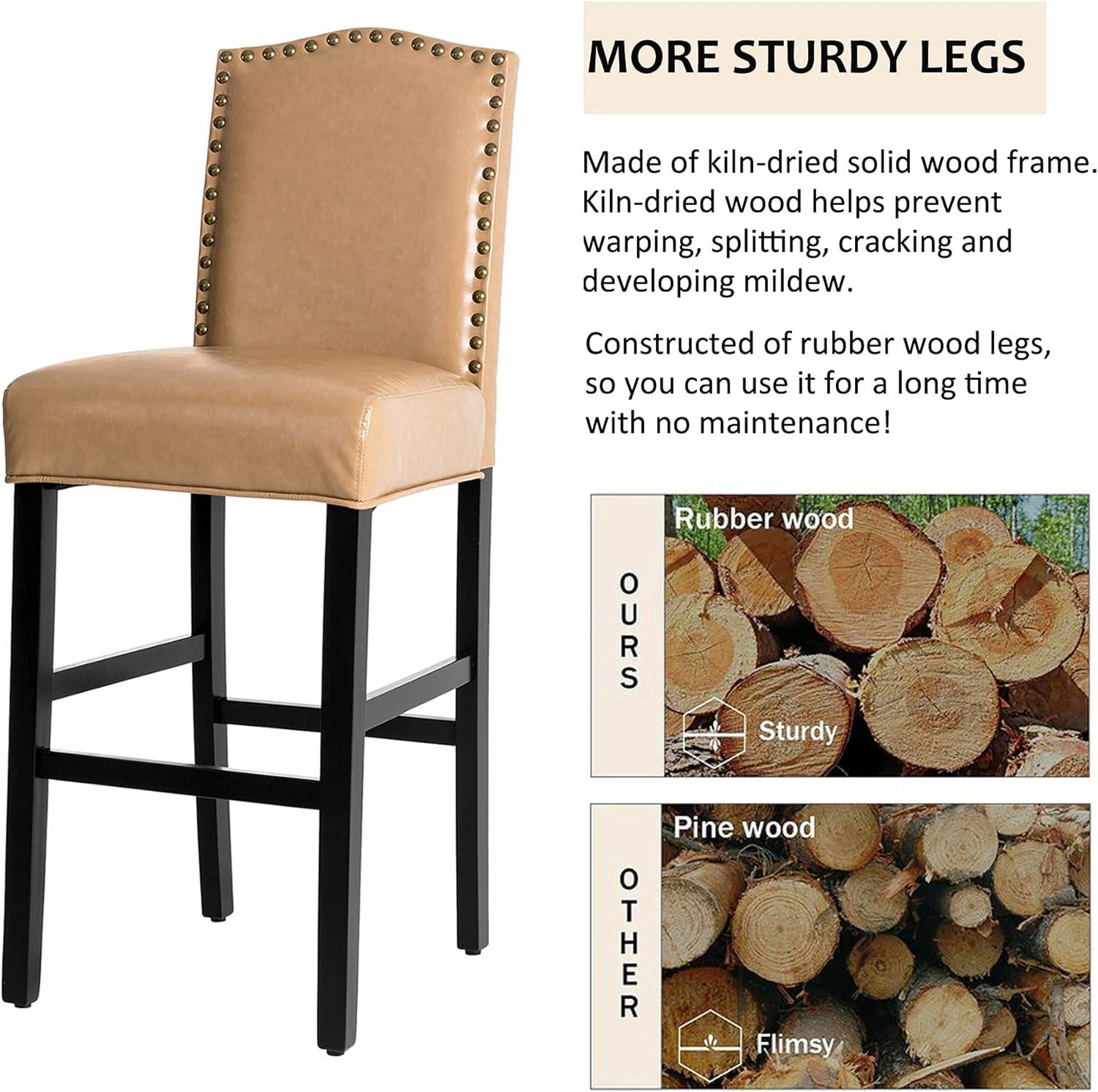 Set of 2 Upholstered PU Barstools with Studded Decor - Glitzhome