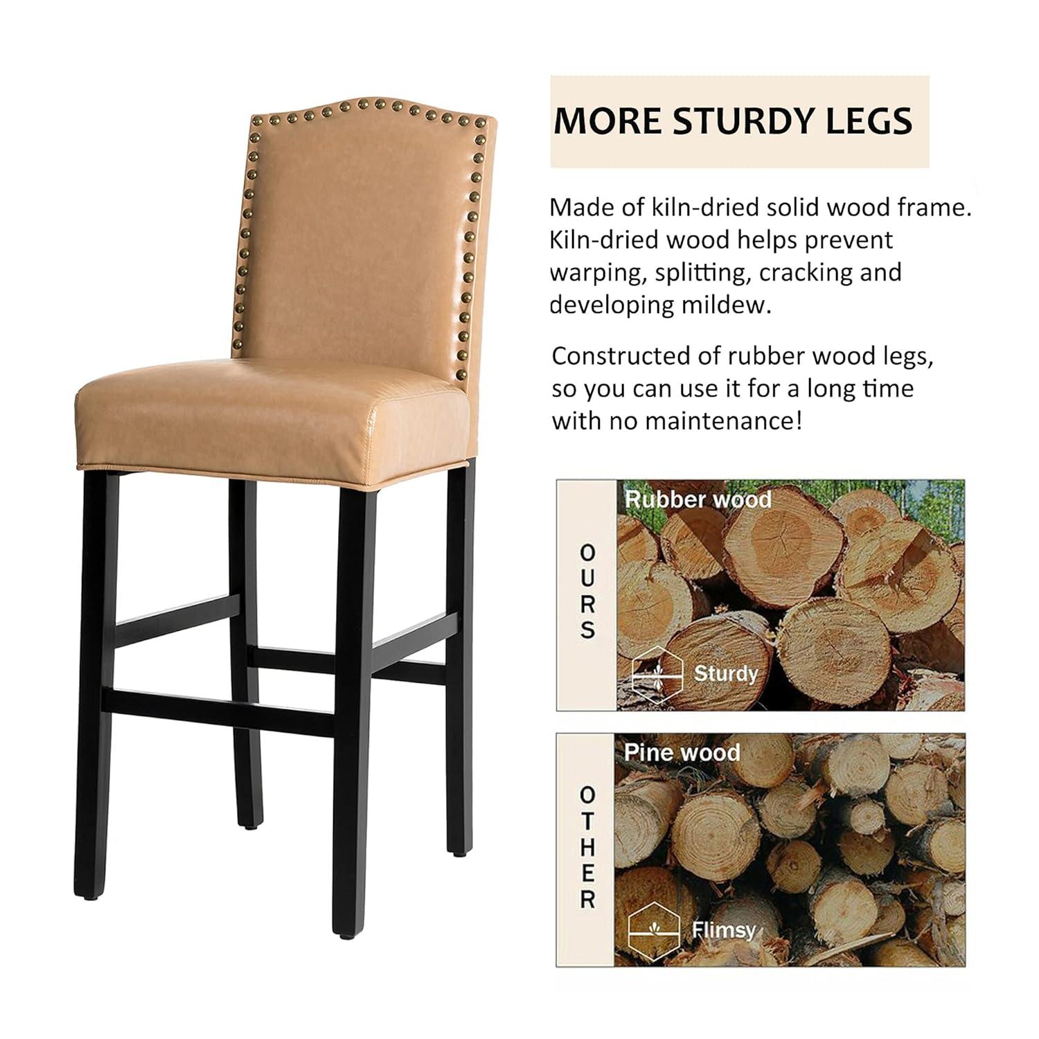 Set of 2 Upholstered PU Barstools with Studded Decor - Glitzhome