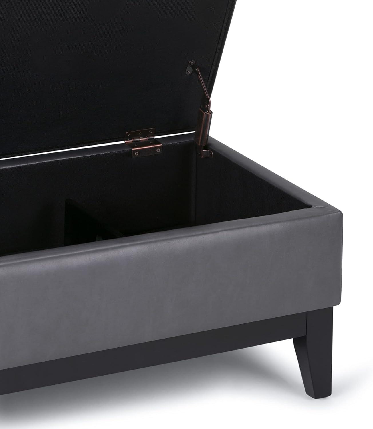 Simpli Home Oregon 42"W Upholstered Storage Ottoman Bench with Lift-Top Lid and Tray