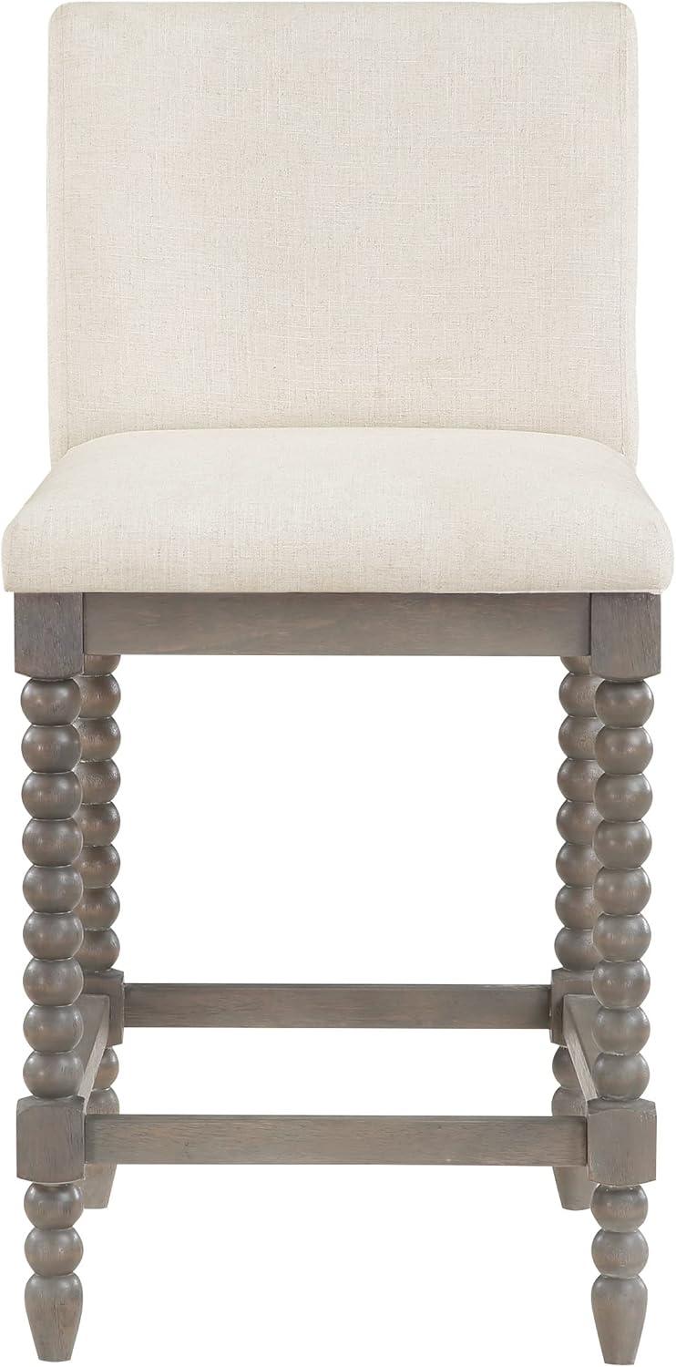 Abbott 26" Spindle Counter Stool with Brushed Gray Frame and Linen White Fabric