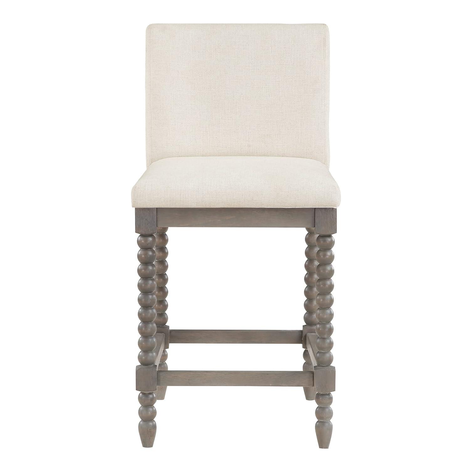 Abbott Taburete de 26" con Estructura Gris Cepillado y Tela Blanca Lino