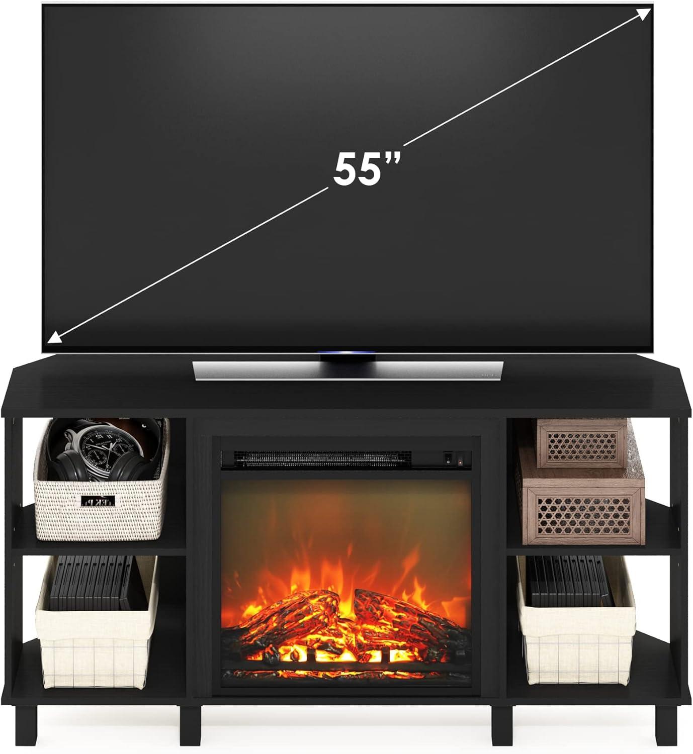 Gray Jensen Corner TV Stand with Electric Fireplace and Metal Legs