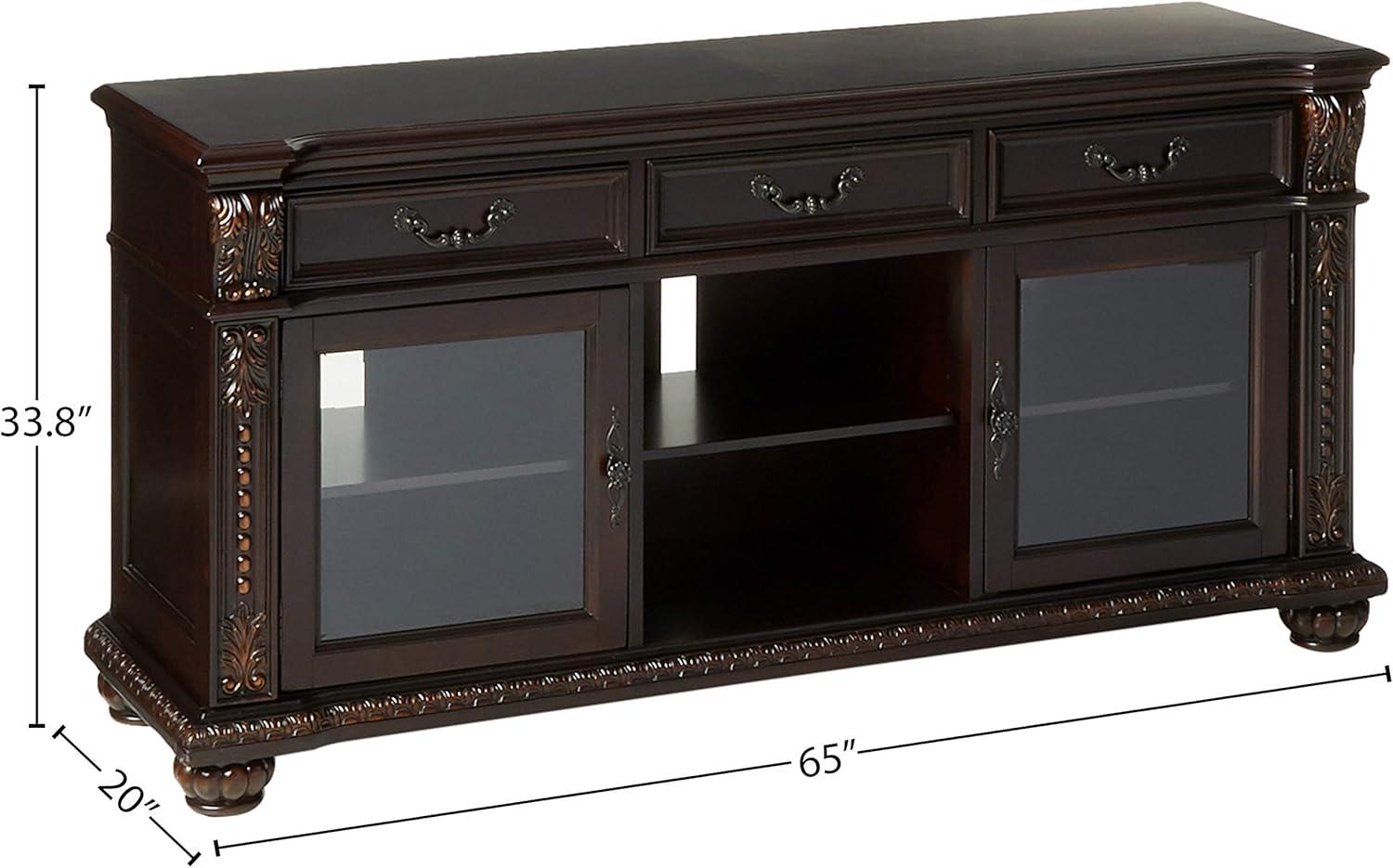 Cherry Finish Elegance 66" Wooden TV Stand with Glass Doors